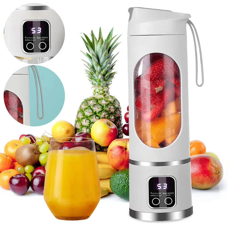 (image for) 450ml Portable Juicer Cup 12 Blade Head USB Charging Mini Blender Electric Juicer 3 Gears Double Cover Fruit Mixer